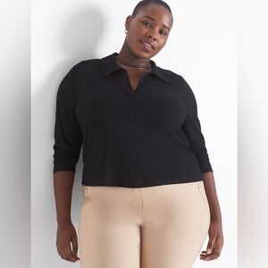 Lane Bryant Classic Crop V-Neck Polo Rib Tee Size 26/28